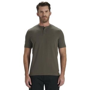 Vuori Men’s Linear Henley Tee Green Large Short-Sleeve Striped Performance
